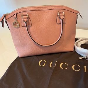 GUCCI Dome Dollar Satchel Tote Soft Pink Calfskin Large GG Charm